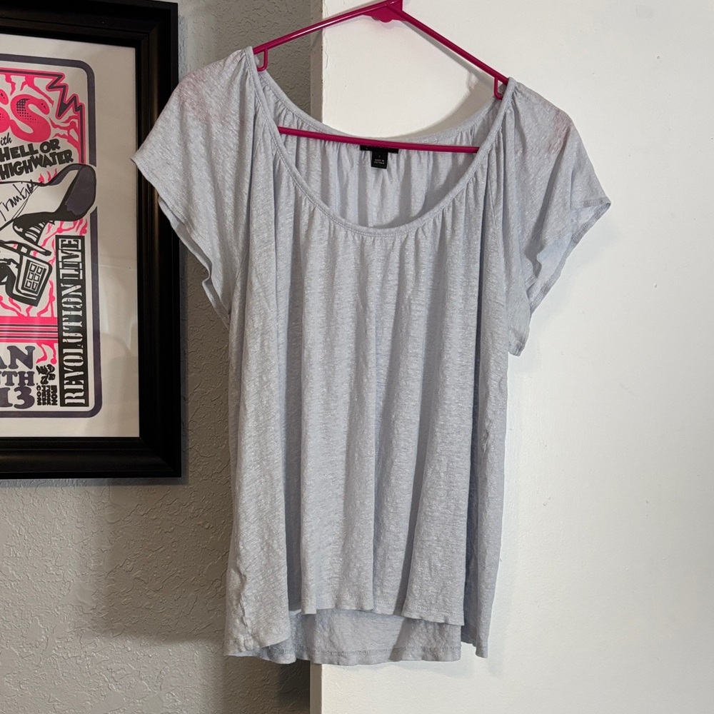 Ann Taylor Soft Gray Sparkly Linen Short Sleeve Top - Picture 2 of 3